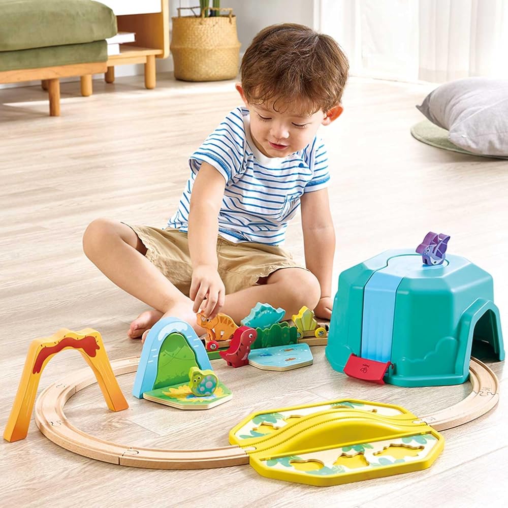 Hape Dinosaur Storage Railway Set Wooden Toy for Ages 1.5 and Up