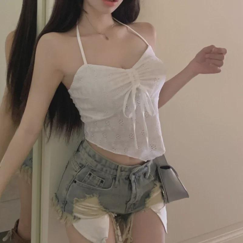 Летний сексуальный топ с открытой спиной и плиссировкой на шее для женщин