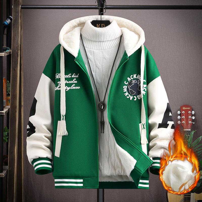 Мужской осенне-зимний кардиган из овечьей шерсти больших размеров, свитер с капюшоном, утепленное верхнее пальто с подкладкой