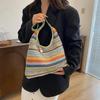 Chic Striped Woven Shoulder Bag for Girls Women Large Capacity Summer Beach Straw Tote Bag for Everyday & Vacation Use KTY