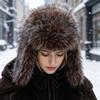 Женская зимняя меховая шапка-ушанка в корейском стиле, толстая плюшевая, с защитой ушей, для улицы, от холодного ветра, снега