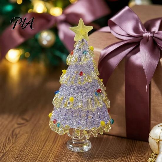 Christmas Atmosphere Decor Hand Blown Glass Tree Figurine with Golen Star, Desktop Ornament Gift Mini Xmas Ornament, Handmade Holiday Decoration