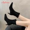 Aphixta Suede Sock Boots Women Shoes Zipper Spring Autumn High Heel Short Boot Concise Woman Ankle Boots Casual Footwear Size 42