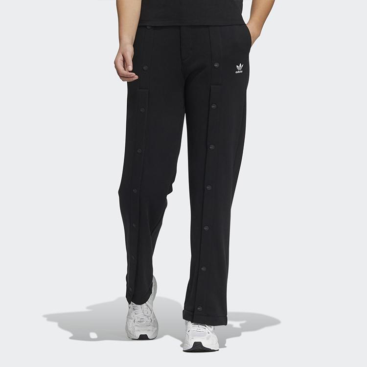 adidas Оригиналы Осень/Зима 2022 Однотонные Брюки с Пуговицами Прямого Кроя Широкие Повседневные Брюки Женские Низ Черный HL9394