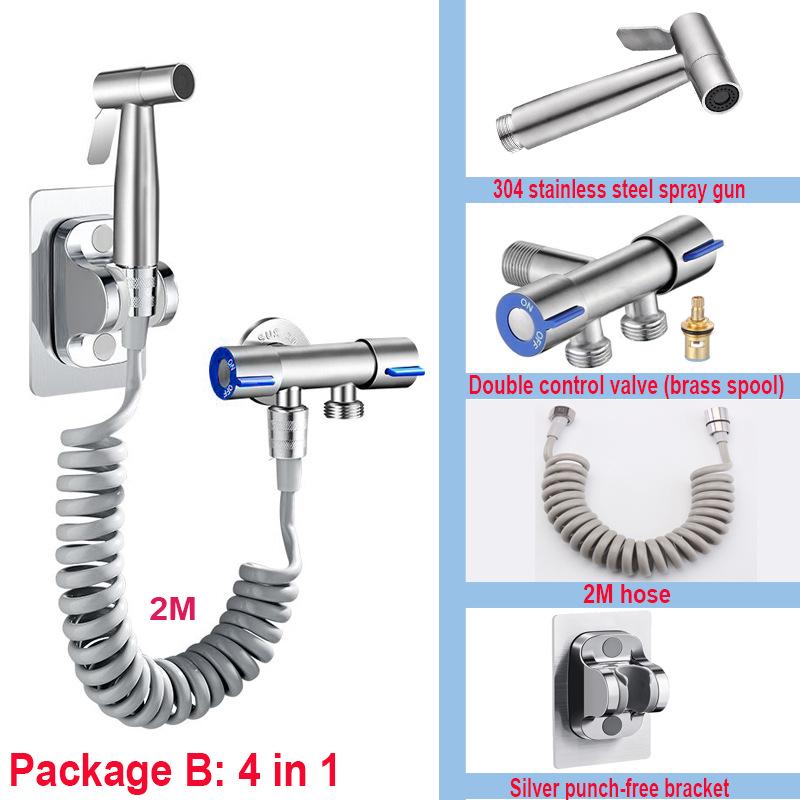 Cross-Border 304 Stainless Steel Toilet Spray Gun Set with Flushing Booster Nozzle for Bidet