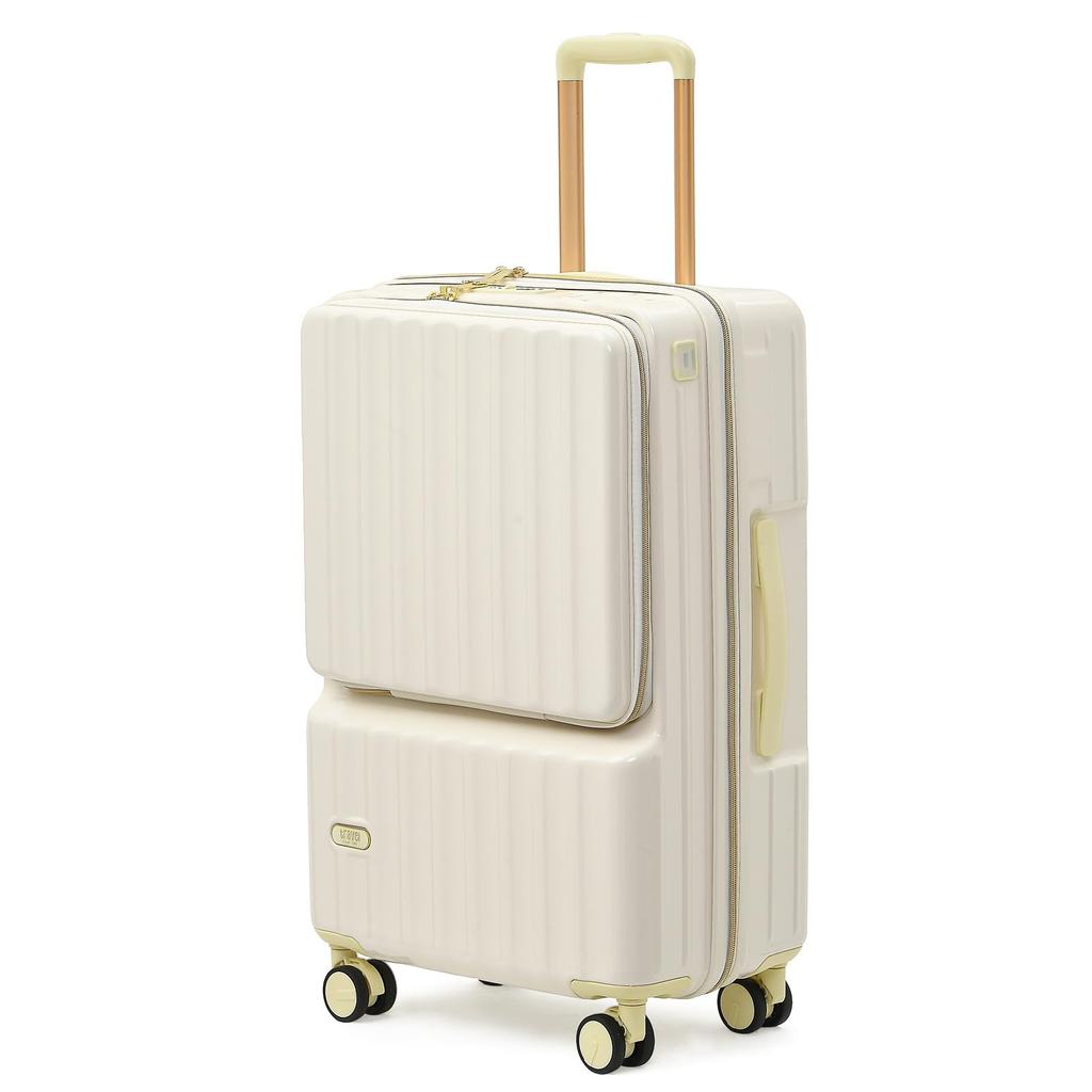 [GGQAAA] Lightweight Suitcase with Top-Opening Function, Beautiful Colors, Convenient Carry-On for Women (White, Small Size/1-3 Nights/37L)