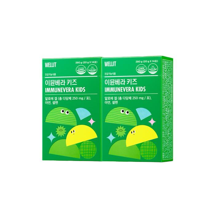 WELLIT IMMUNEVERA KIDS Алоэ гель Желе Блеск Мускат / Клубника / Молоко 20 г × 14 стиков (10 вариантов)