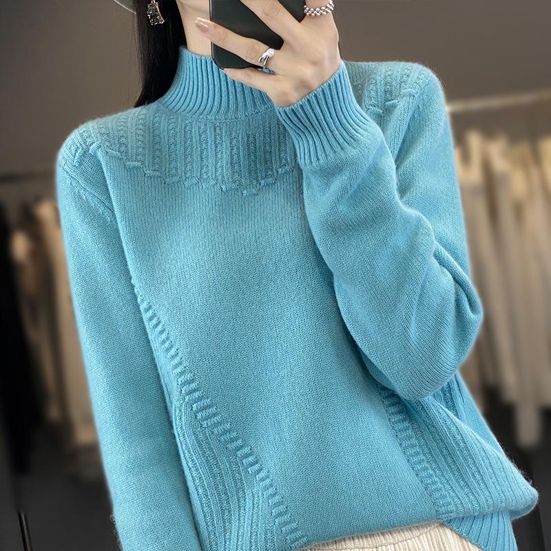 IHUASU Half High Neck Thickened Jumper Women's Fashion Versatile Loose Knitted Bottoming Shirt Autumn and Winter Tops