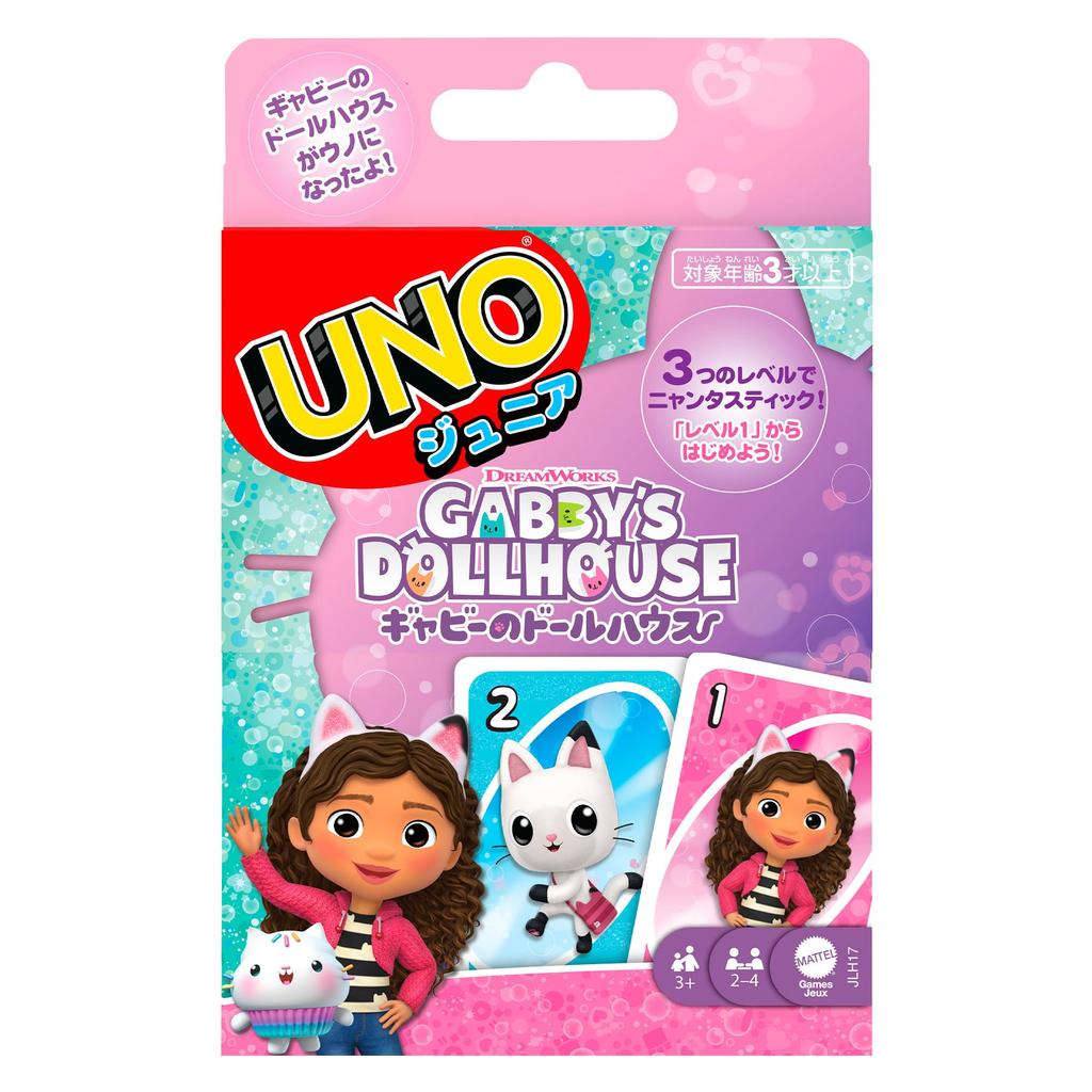 Mattel Games UNO Junior Игра «Кукольный домик» Образовательная карточная игра для возрастов Розовый JLH17 Gabby's - 2-4 игрока, 3+,