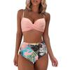 Women's Spring And Summer Sexy Print Split High Waist Bikini Swimsuit (2 Sets)