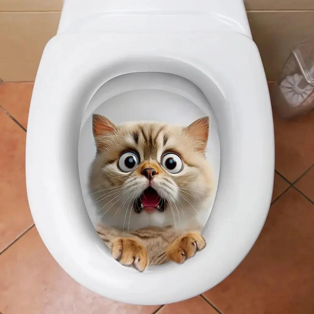 Забавные 3D Наклейки Кот на Туалет DIY Самоклеящиеся Настенные Наклейки Водостойкие Белка Наклейки на Крышку Туалета