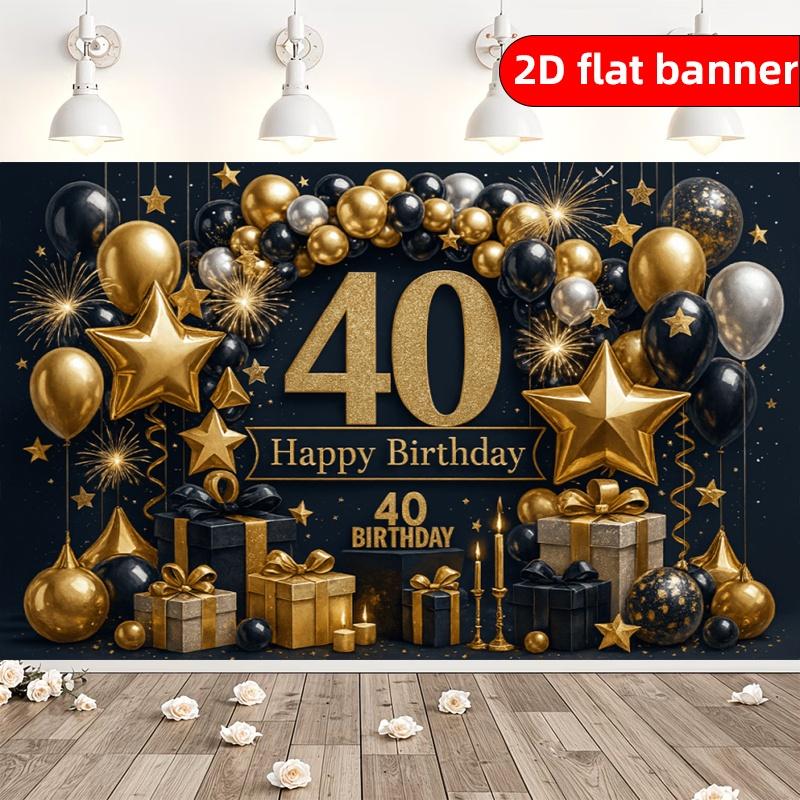 2D high-end black gold 40 year old background fabric suitable for indoor and outdoor birthday party decoration banners