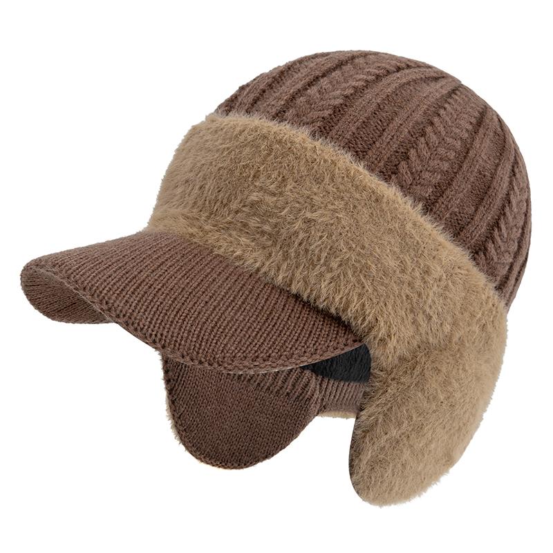 New Plush Fur Lined Winter Hat With Earflap Fashion Faux Fur Beanie Hats Men Outdoor Keep Warm Cap Hat Father Warm Gift