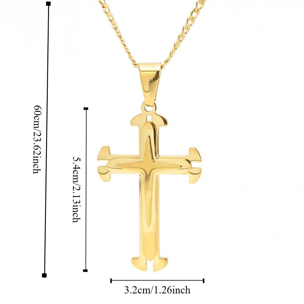 Double Ring Shape Men Necklace Gold Cross Cross Pendant Korean Fashion Clavicle Chains Men Boys