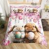 Easter Rose Rabbit Duvet Cover Cute Bunny Happy Easter Bedding Set Full for Kids Boys GirlsRustic Flower Animal Comforter Cover