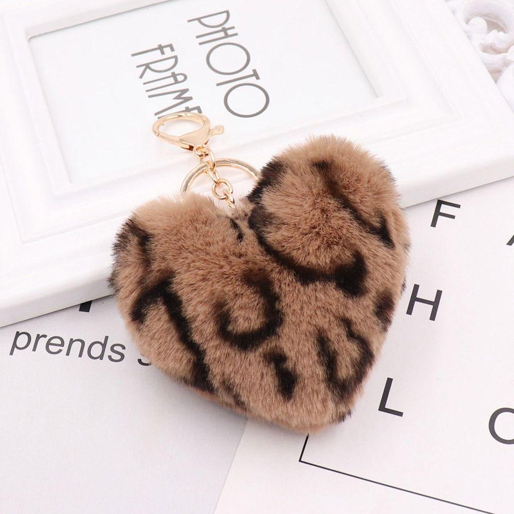 2Pcs Leopard Pattern Plush Keychain Multicolor Keyring Adorable Peach Heart Pendant Keychain  Key