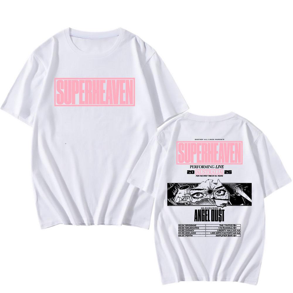 SUPERHEAVEN Австралийский тур 2026 Футболка Унисекс Уличная одежда Летняя Хлопок Мужские/Женские Футболки Графический Принт Мерч Хип-Хоп