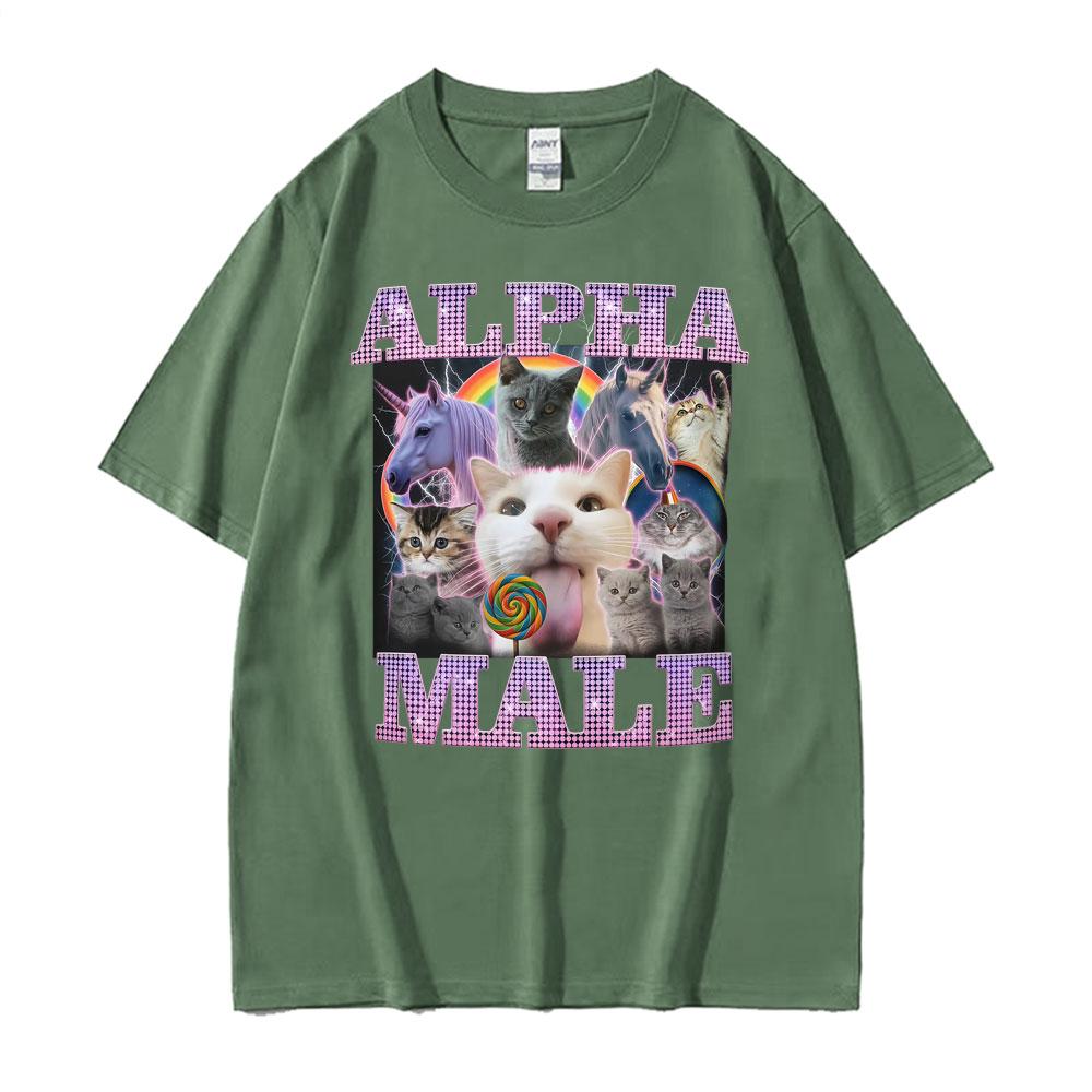 Alpha Male Funny Cat Unicorn Rainbow Tee Shirt Unisex Women Fashion Kawaii Cute Short Sleeve Tshirt Cotton Loose Oversized T Shirt