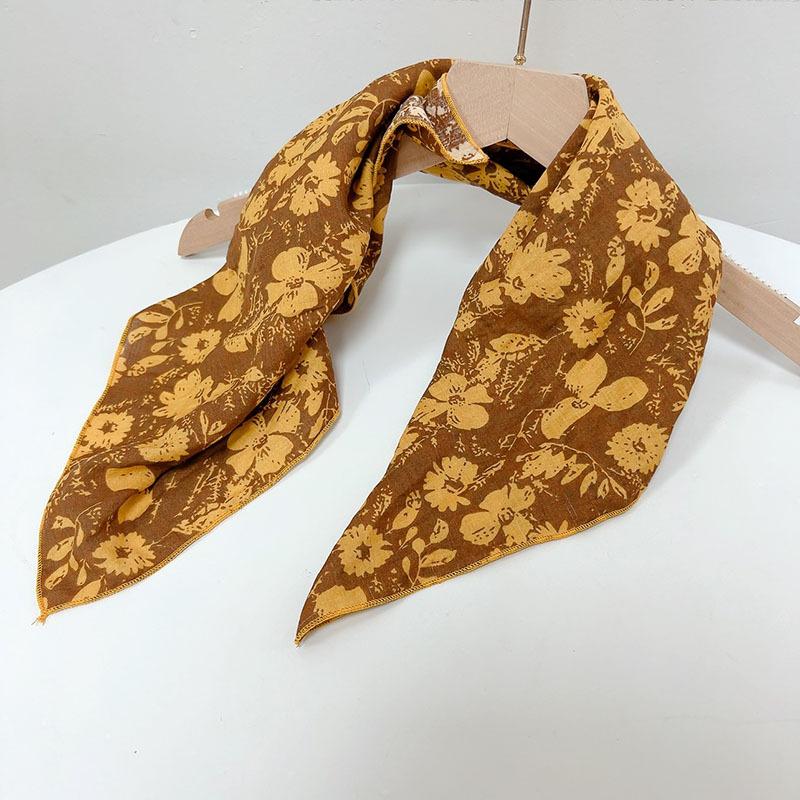 Spring Summer Soft Cotton Square Scarf Women's Printed Small Flower Scarf Accessories Neck Protection Small Scarf 55X55cm