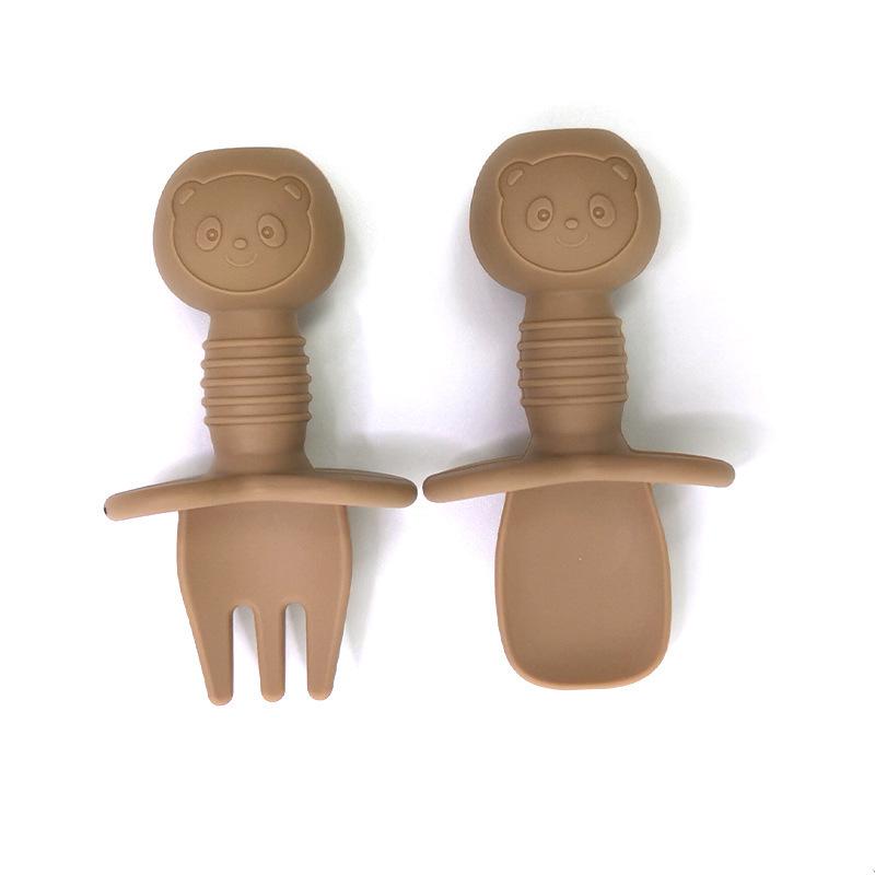 Cartoon Little Bear Silicone Fork and Spoon Set for Children's Eating Training