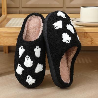 Новые мультяшные теплые зимние тапочки с черепом на Хэллоуин для мужчин и женщин, парные домашние хлопковые тапочки для помещений