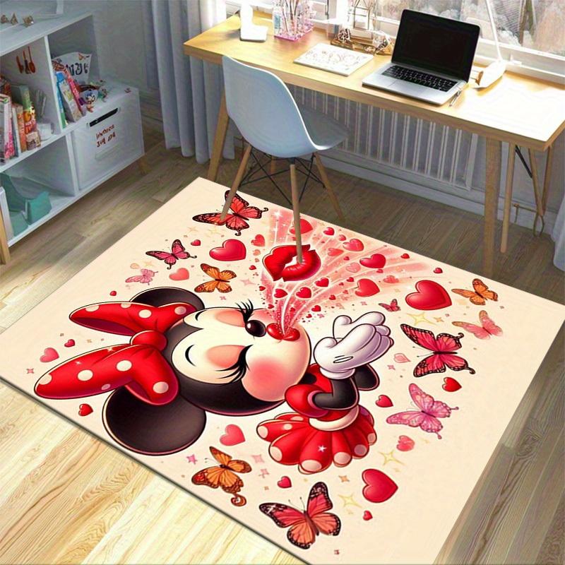 1pc. Romantic Minnie Mouse Home Decorative Rug, Office Carpet, Outdoor Mat, Valentine's Day Gift with Hearts & Butterflies Patternz0414222