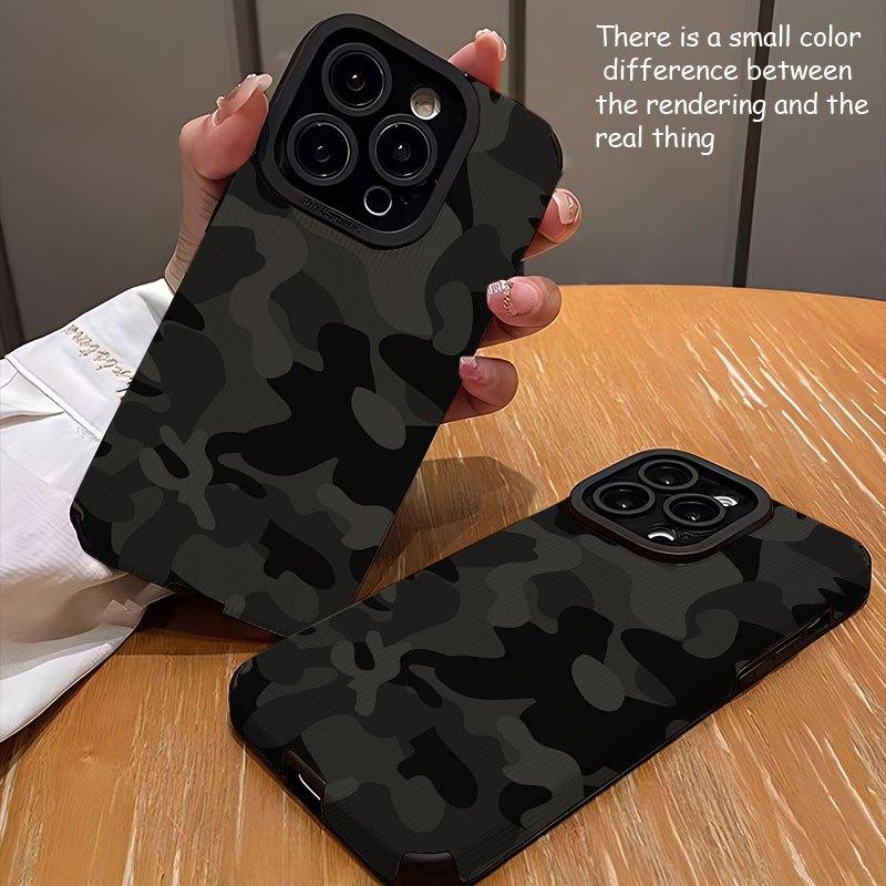 Черный камуфляжный дизайн чехол для телефона подходит для iPhone 17 16 15 14 13 12 11 Pro/Max/Plus противоударный и защищающий от падений