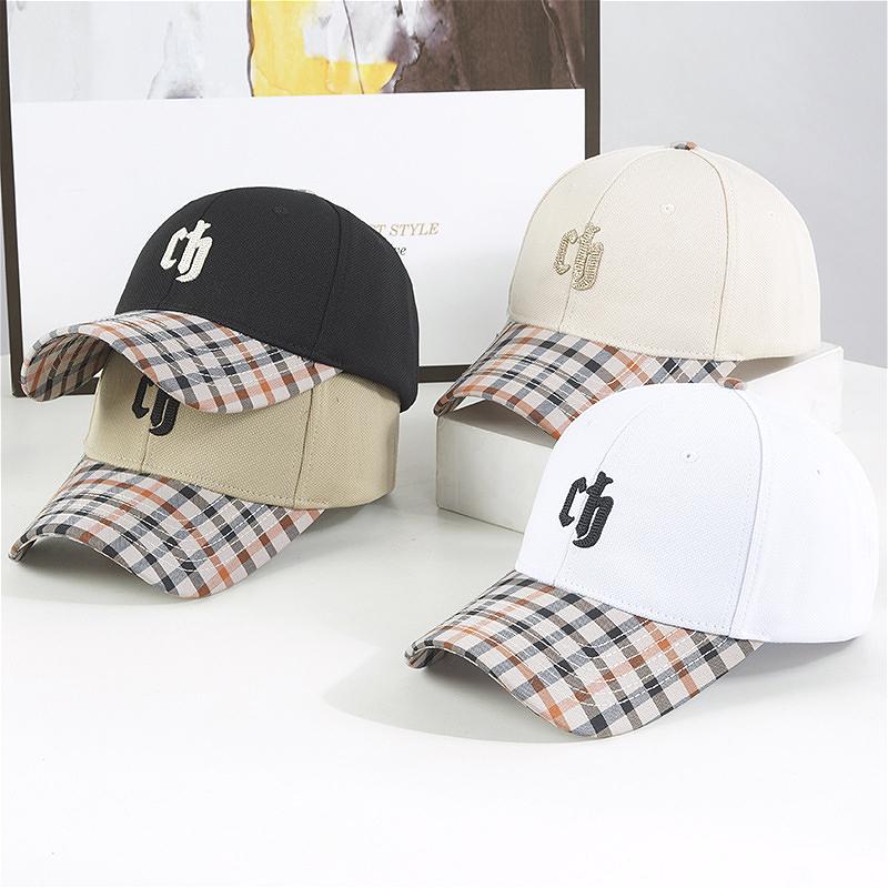 Hat Women's New Letter Embroidery Hardtop Baseball Cap Trendy Color Matching Couple Cap Men's Plaid Hat