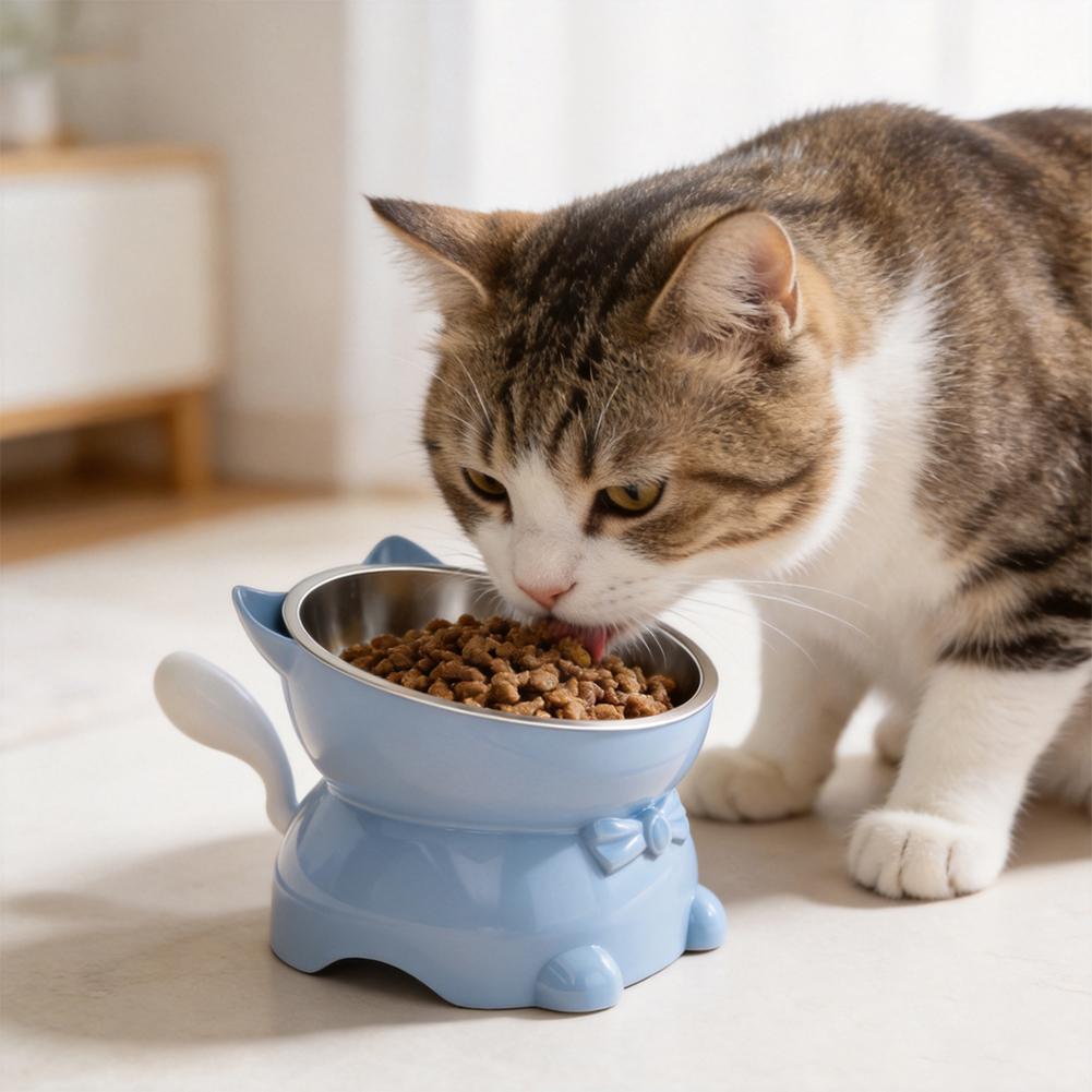 Creative Inclined Stainless Steel Pet Bowl Raised Support Cervical Protection Anti-Slip Durable Cat Feeding Supplies