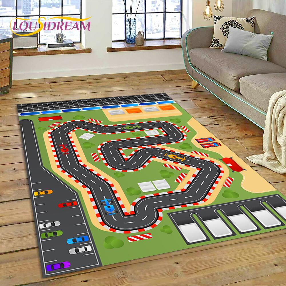 Карта дорожного движения города Взлетно-посадочная полоса Детский игровой коврик Шоссе Игровая комната Ковер, Ковер для гостиной Спальни Дивана Придверный коврик, Нескользящий