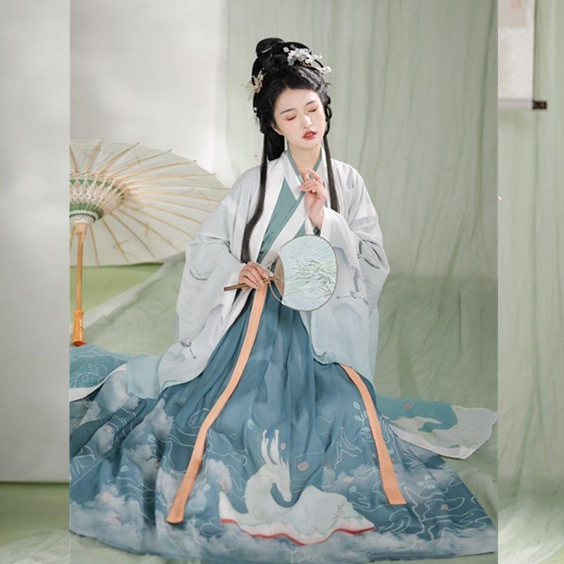 Китайский стиль династии Вэй и Цзинь Ханфу для мужчин и женщин, цельный костюм с юбкой длиной до талии и перекрестным воротником, с перфорацией