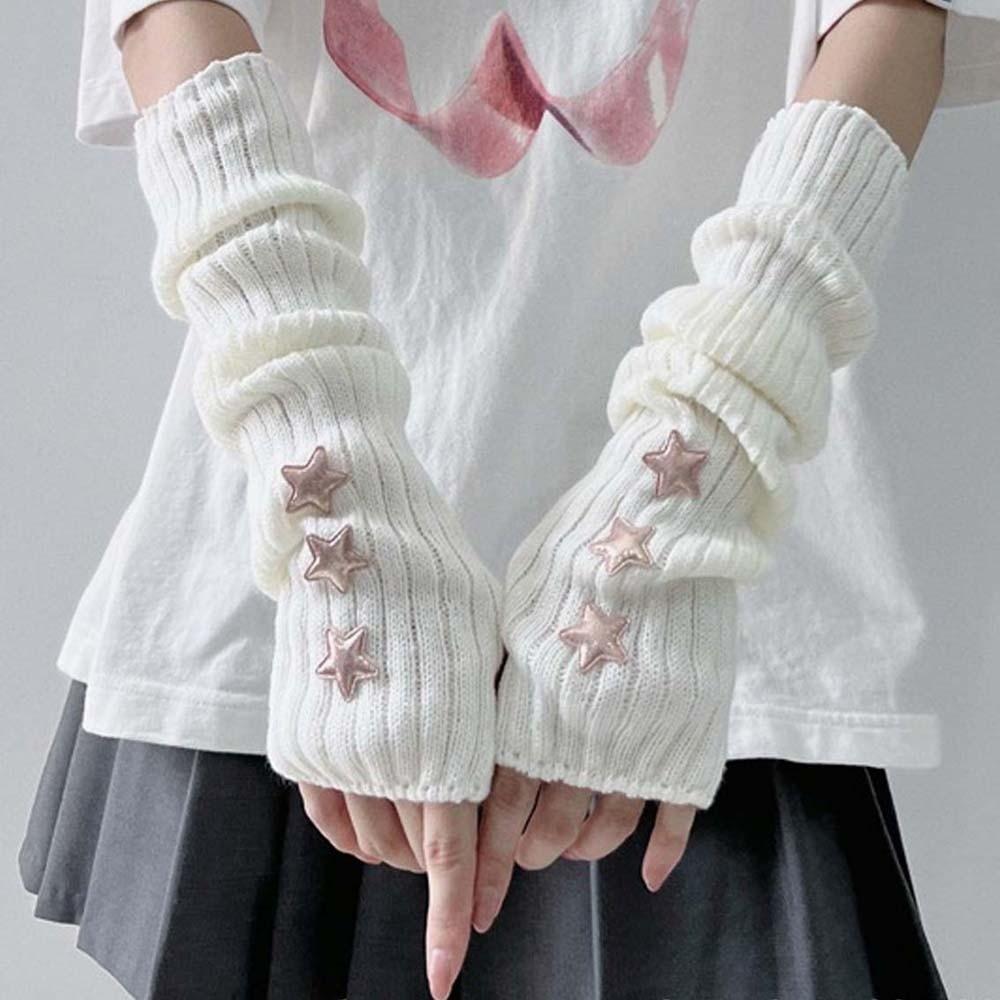 Solid Color Y2K Star Arm Cover Long Warmer Long Cuff Knitted Fingerless Sleeves Outdoor