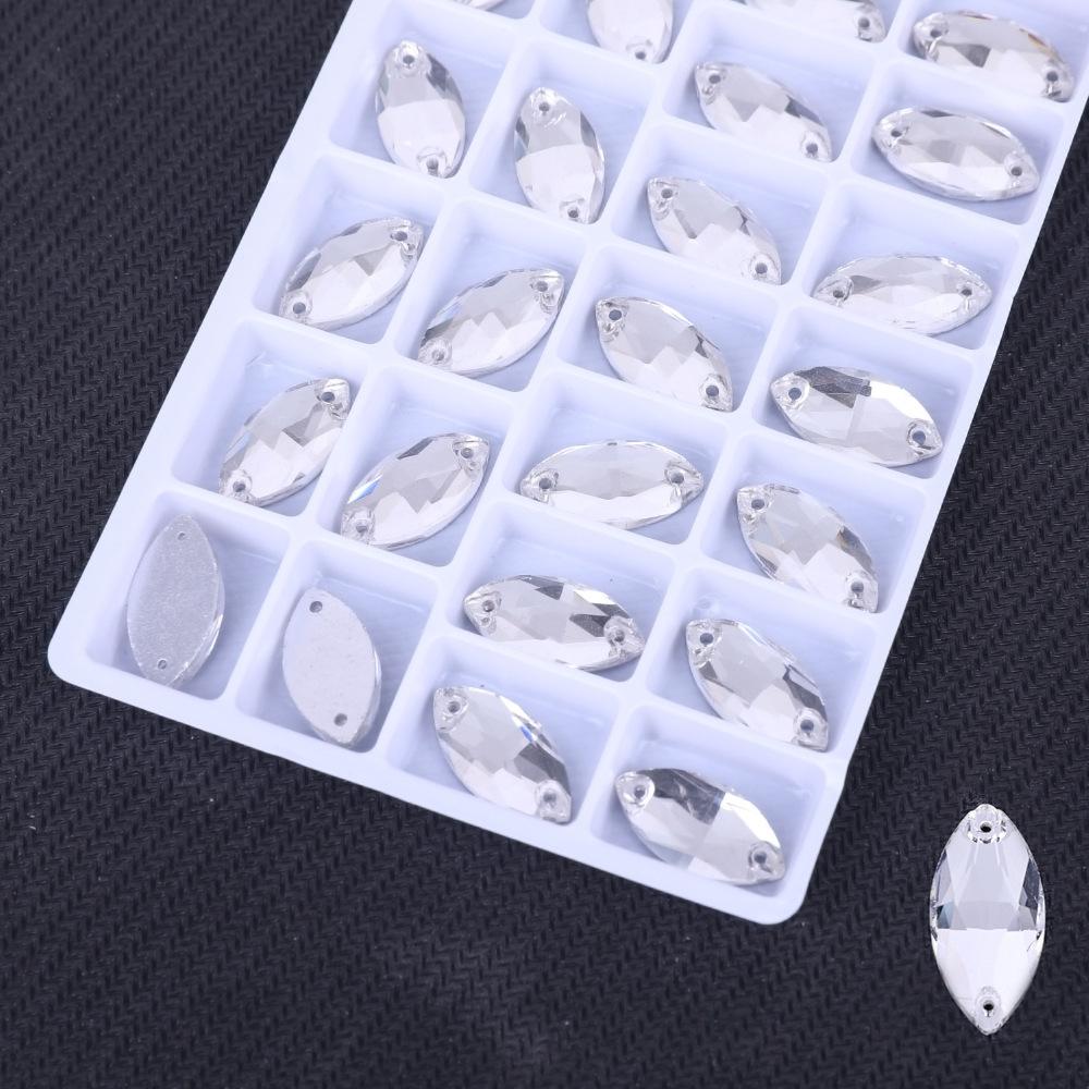 Weichen Лошадиный глаз плоскодонный двойной отверстие стеклянный ручной работы дрель, белый Ab цветная одежда с дрелью DIY Кристалл дрель