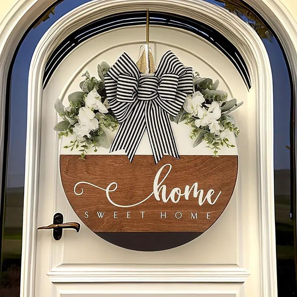 Spring HOME Wreath Wooden Welcome Door Sign Wooden Plaque For Front Door Sweet Home Décor Hanging
