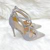 Fashionable New Silver Colored Diamond Mesh High Heels, Women's Thin Heeled Pointed Shoes, Cross Strap Sandals