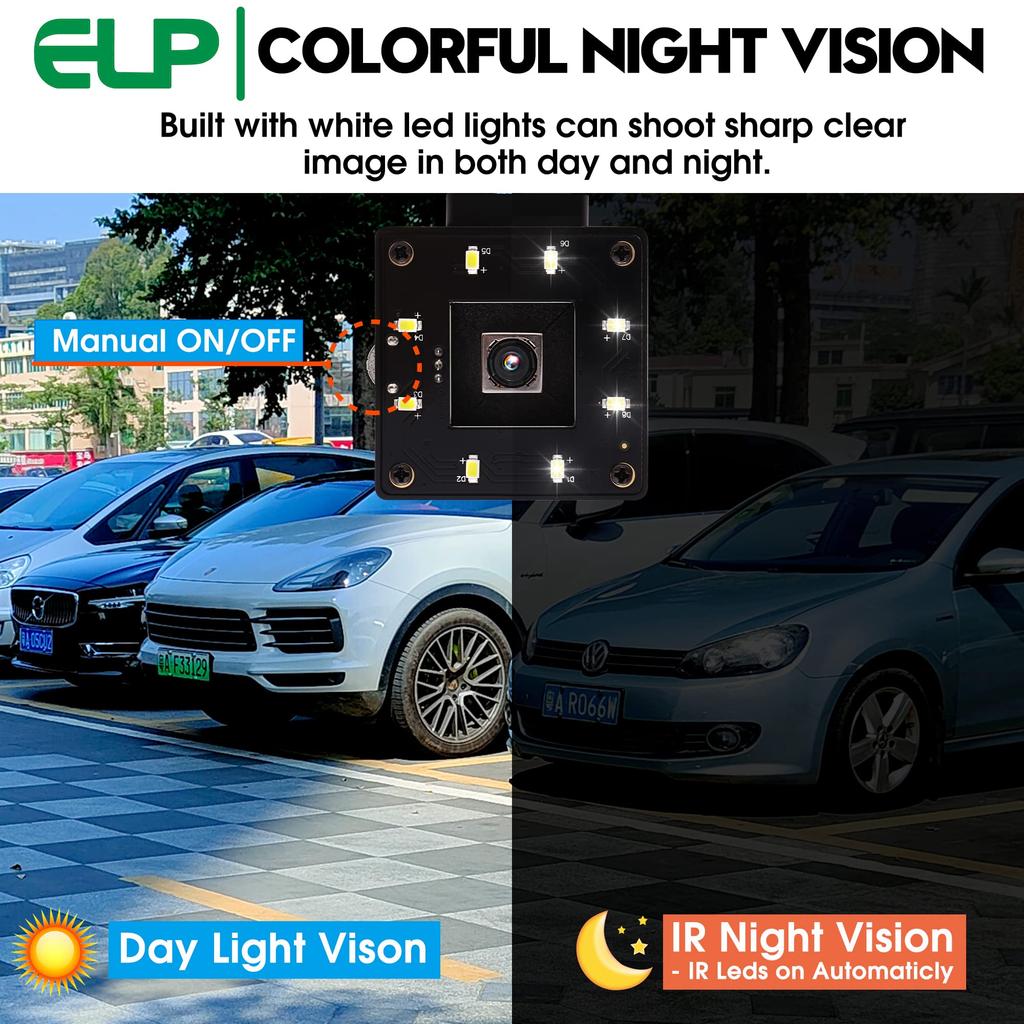 ELP 16MP Night Vision Webcam with Wide Compact 4K USB Camera for White LED UVC USB Mini Video Camera Laptop PC USB Camera for and Industrial Use