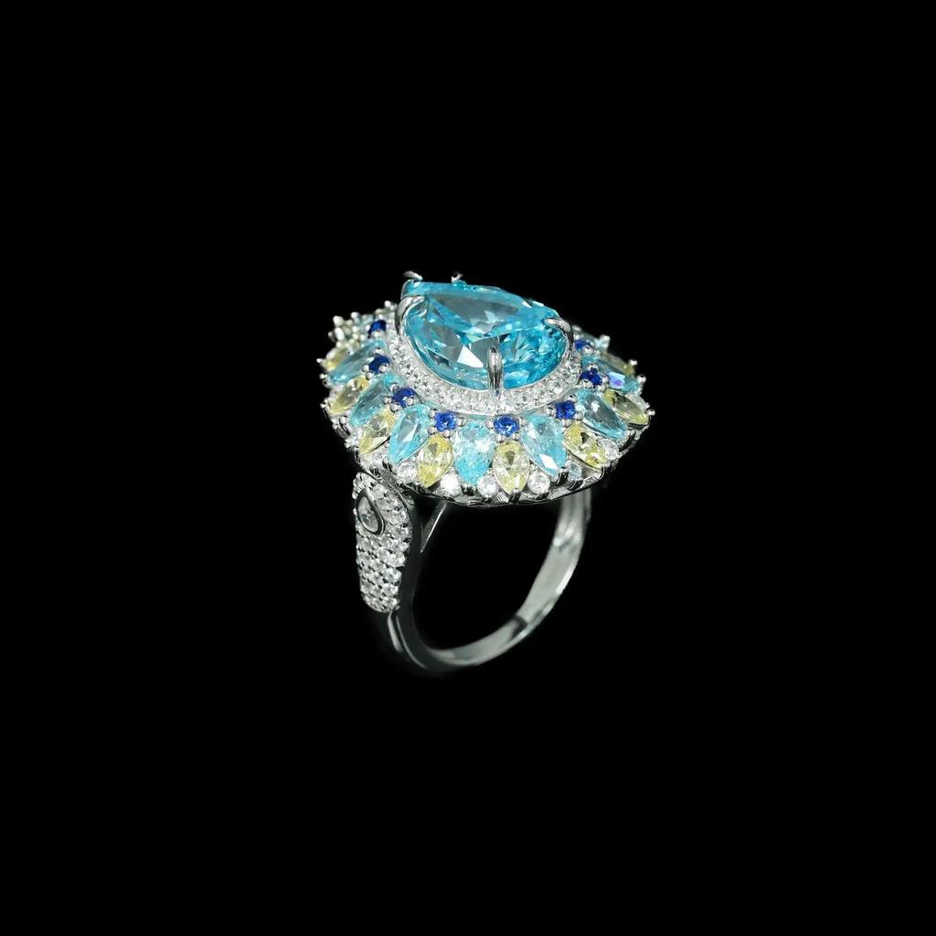 WUIHA 925 Sterling Silver Pear Cut Lab Sapphire Aquamarine High Carbon Diamonds Gemstone Wedding Engagement Rings Fine Jewelry