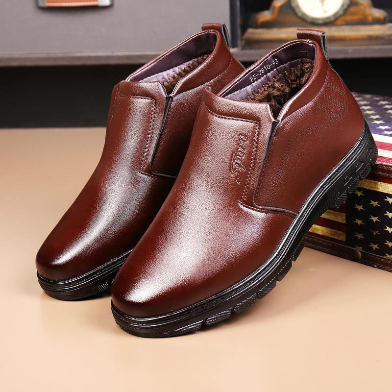 Men's fleece thickened shoes, leather boots, foot lace-up cotton shoes, wear-resistant and non-slip work shoes