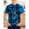 Boys outdoor casual sports round neck short-sleeved T-shirt, tie-dye dinosaur pattern printed T-shirt