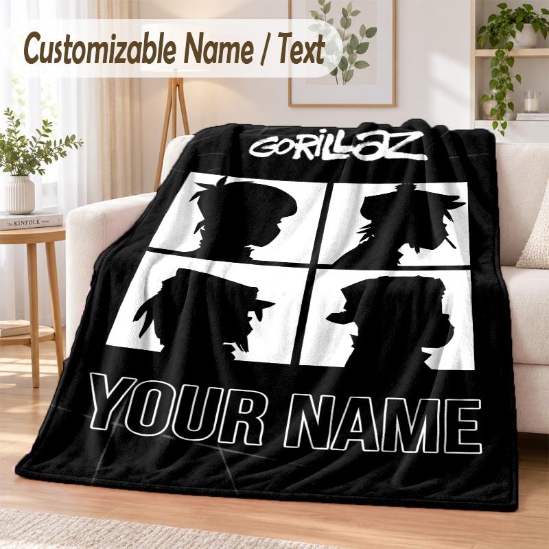 Gorillaz Custom Name Flannel Throw Blanket Soft Warm for Sofa Bed Indoor Home Use