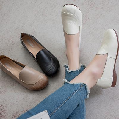 Кожаные Мягкая подошва Нескользящие Туфли для мамы Одинарные женские туфли Месяц високосного года На плоской подошве Удобные Туфли из коровьей кожи ZXW-5115