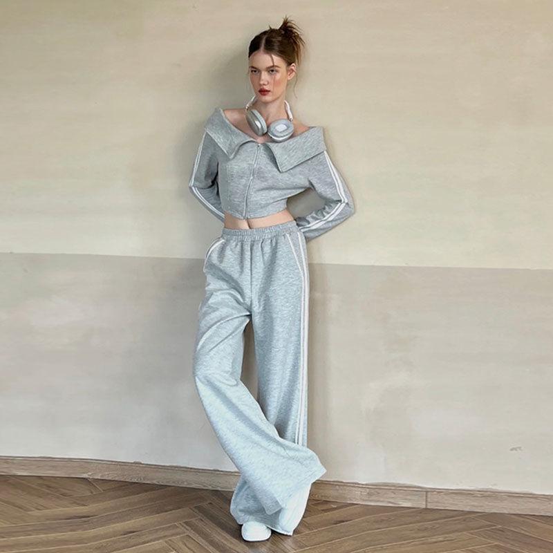 Сексуальная короткая толстовка на молнии в американском стиле ретро, ​​женская винтажная уличная одежда, модный тонкий свитшот на одно плечо, новинка осени