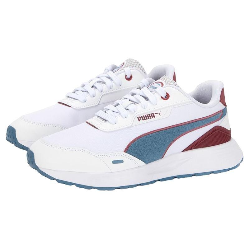 Puma Runtamed Plus Retro Prep Ткань Кожа Круглый Носок На Шнуровке Спортивные Низкие Кроссовки для Повседневной Носки Унисекс Белые Синие 389237-01