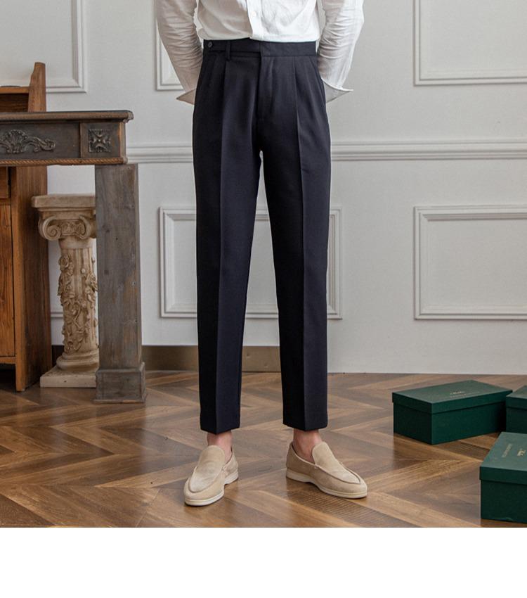 Korean-Style Mid-High Waist Straight Nine-Point Pants – Men's British Anti-Wrinkle Casual Wear