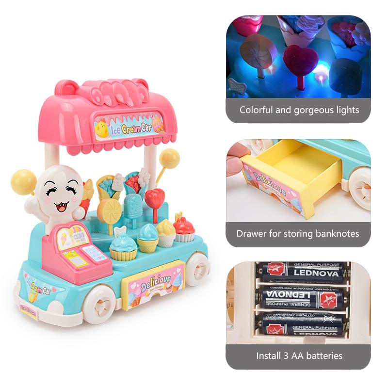 Children Play House Toys Sound Light Music Candy Ice Cream Snack Car Accessories