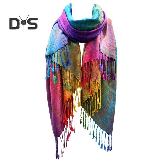 Имитация шерсти шаль Радужный цветной художественный принт шарф-накидка с кисточками Женский пончо шаль одеяло шарф