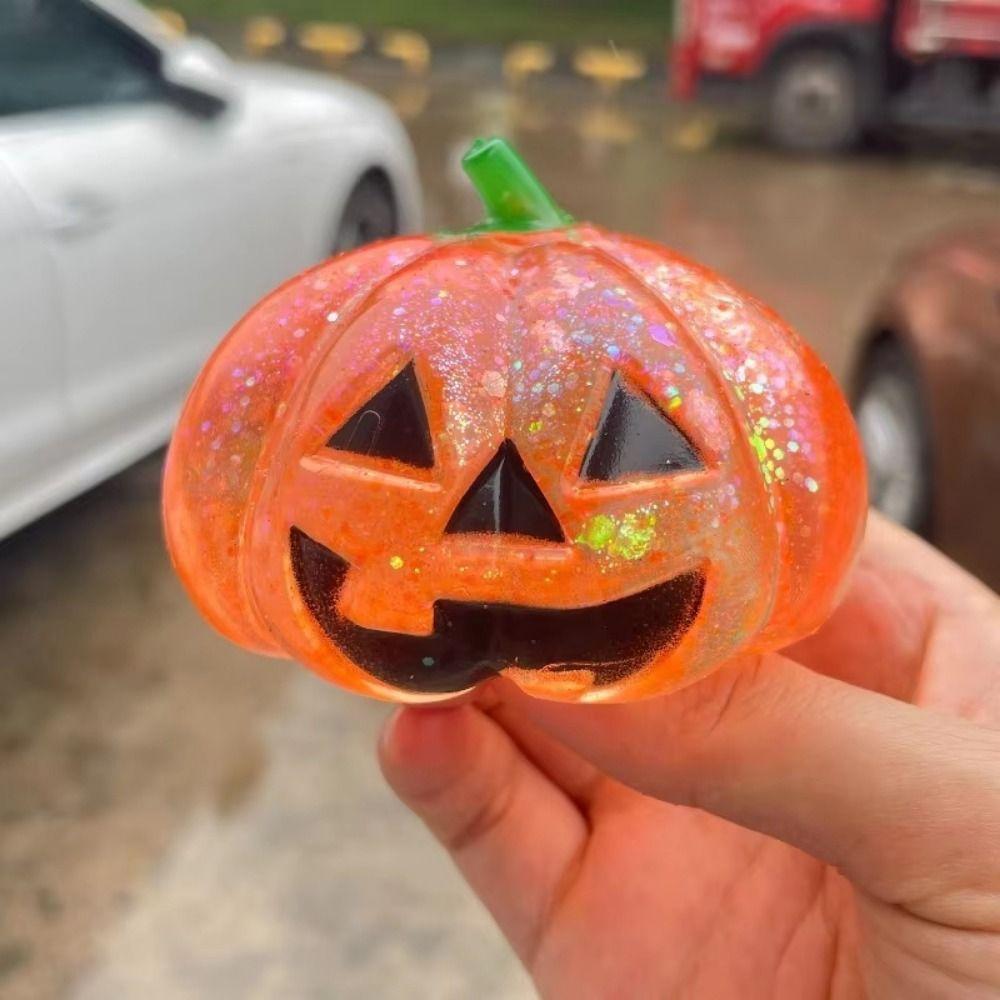 Bright Colors Halloween Shiny Fidget Toy Slow Rebound Pumpkin Shaped Squishy Toy Anti-stress