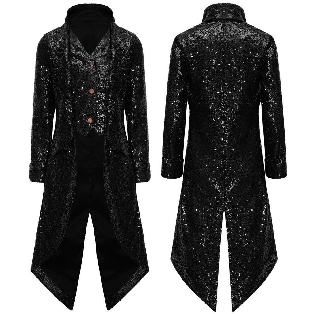 Boys Steampunk Tailcoat Gothic Victorian Long Coat Sequins Jacket Medieval Halloween Costume Frock Coat Outfit