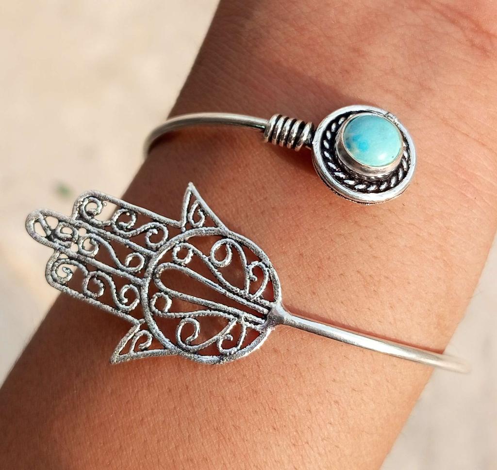 Larimar Gemstone 925 Sterling Silver Plated Designer Cuff Bangle Jewelry NST-J2H18668