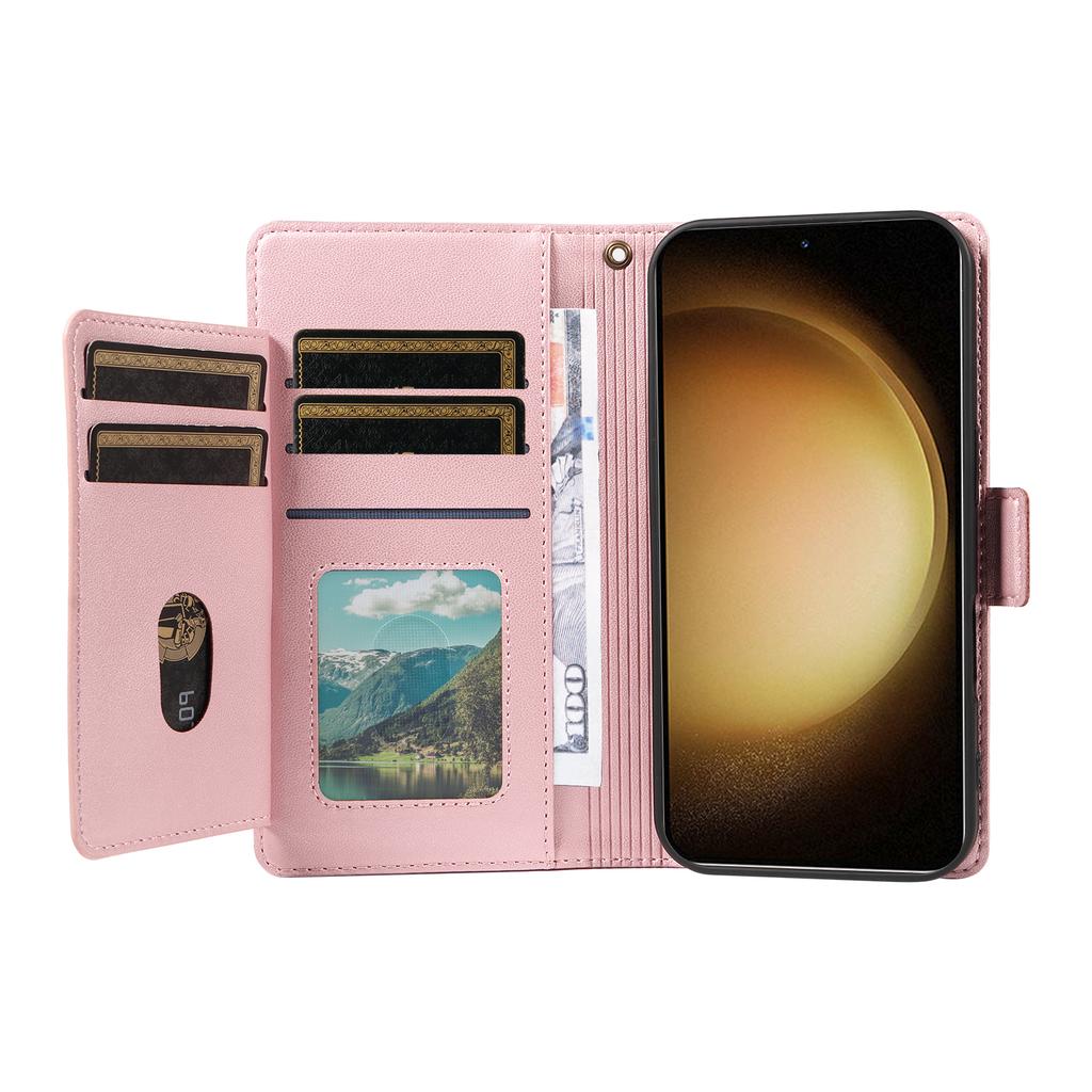 For Samsung Galaxy S23+ Case with Multi-Card Holder and Strap PU Leather Phone Cover Stand